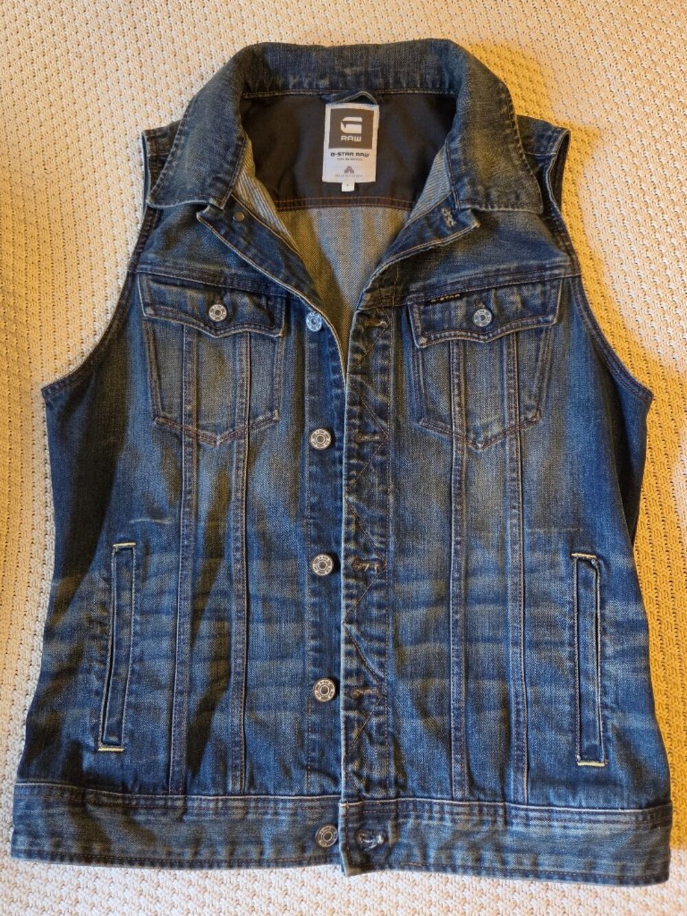G-Star RAW Denim Vest Women’s L Distressed Blue